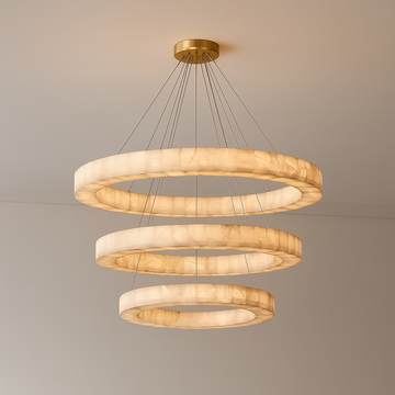 OLYRA 3-TIER ROUND ALABASTER CHANDELIER 39" 47" 59"D