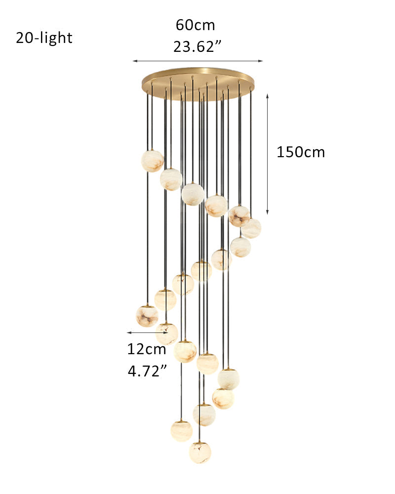 Alabaster Round Pendant Lamp with Cluster Ceiling Design for Stair Villa