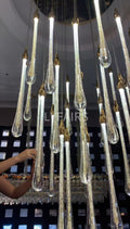 Foyer Glass Drops Pendant Chandelier Spiral Staircase High Ceiling Light Fixture In Gold Finish-King Lamps