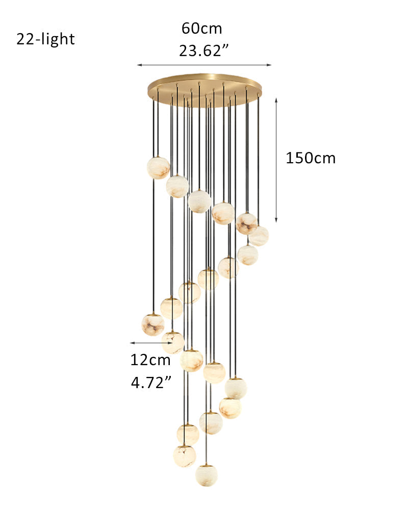 Alabaster Round Pendant Lamp with Cluster Ceiling Design for Stair Villa