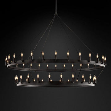 Camino Vintage Candelabra 2-Tier Round Chandelier 63''D - King Lamps