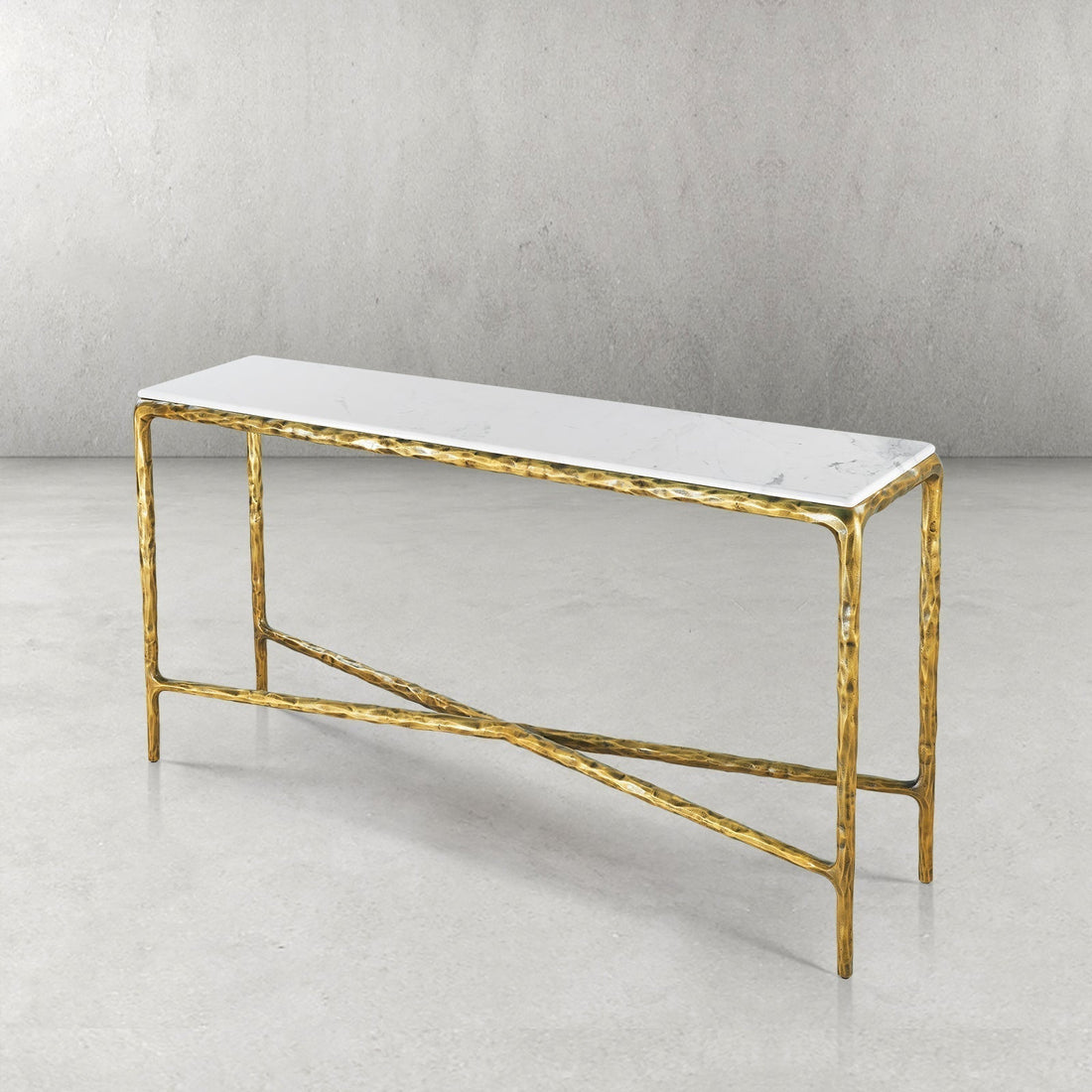 Thaddeus Forged Iron Rectangle Marble Console Table 60" 72" - King Lamps