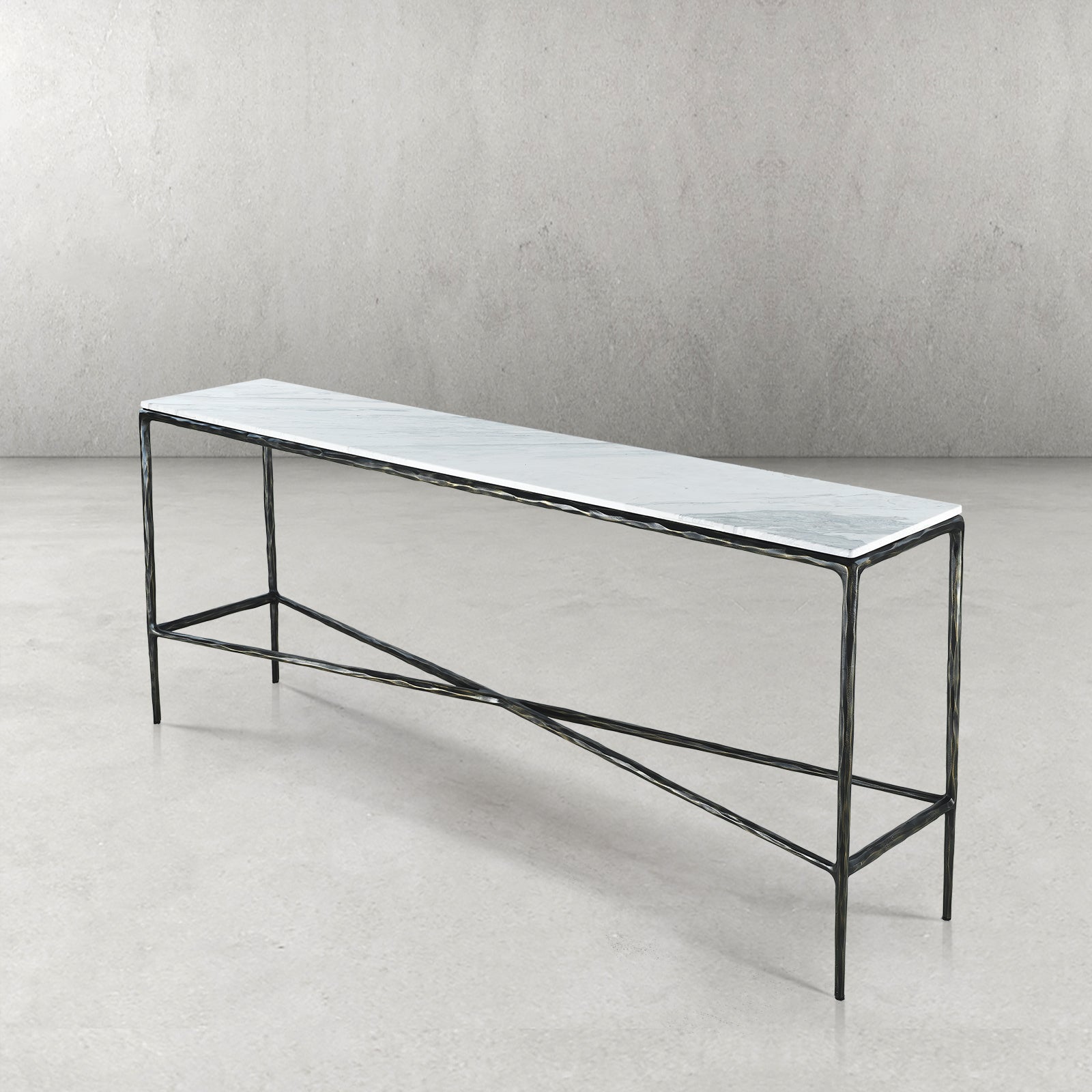 Thaddeus Forged Iron Rectangle Marble Console Table 60" 72" - King Lamps
