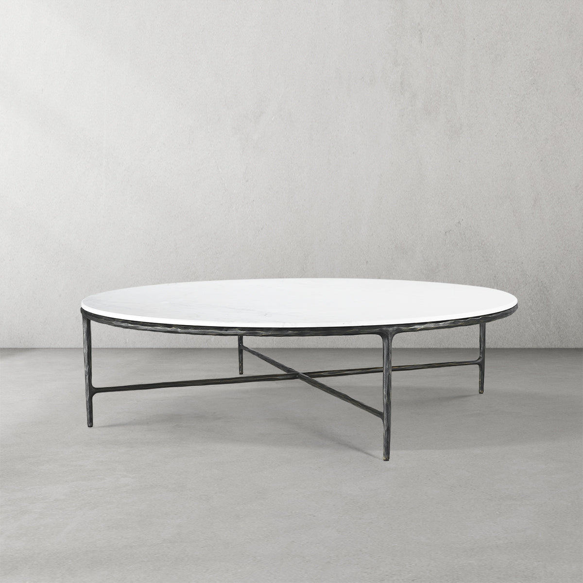 Thaddeus Forged Iron Marble Round Coffee Table 36" 55" - King Lamps