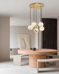 Alabaster Round Pendant Lamp with Cluster Ceiling Design for Stair Villa