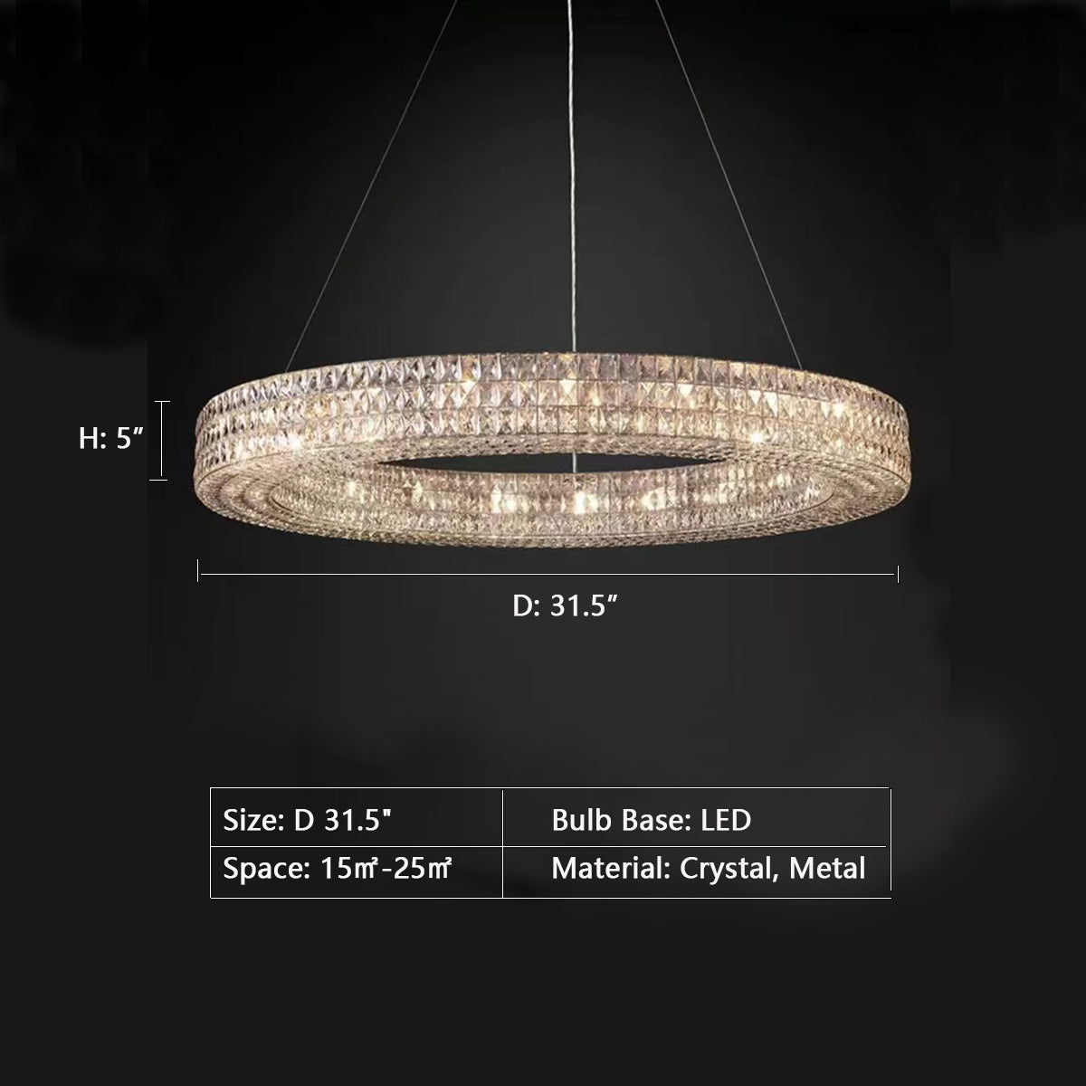 Oversized Modern Ring Pendant Light/Round Crystal Chandelier for Living/Dining Room/Bedroom-King Lamps