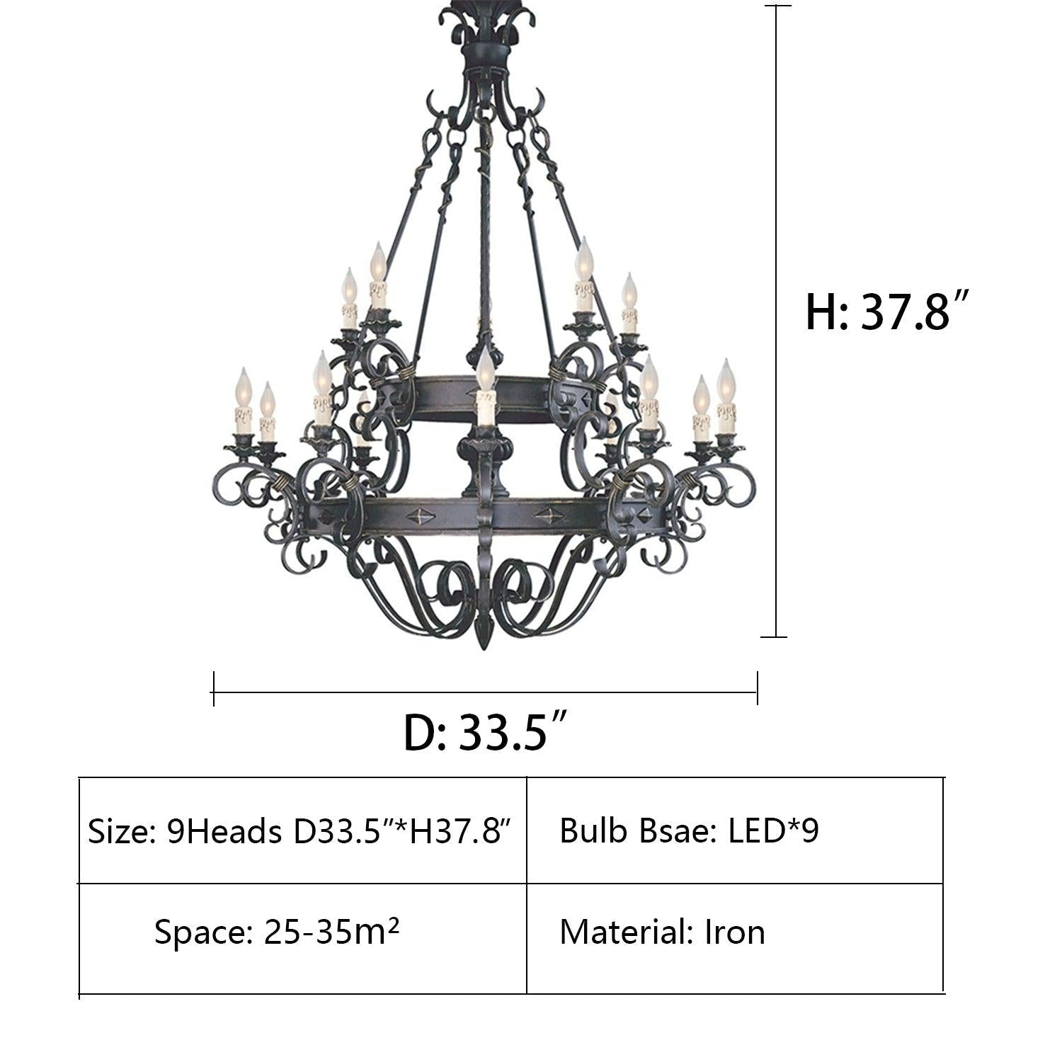 Vintage Iron Simple Candle Art Chandelier for Living Room / Villa / Stairs - King Lamps