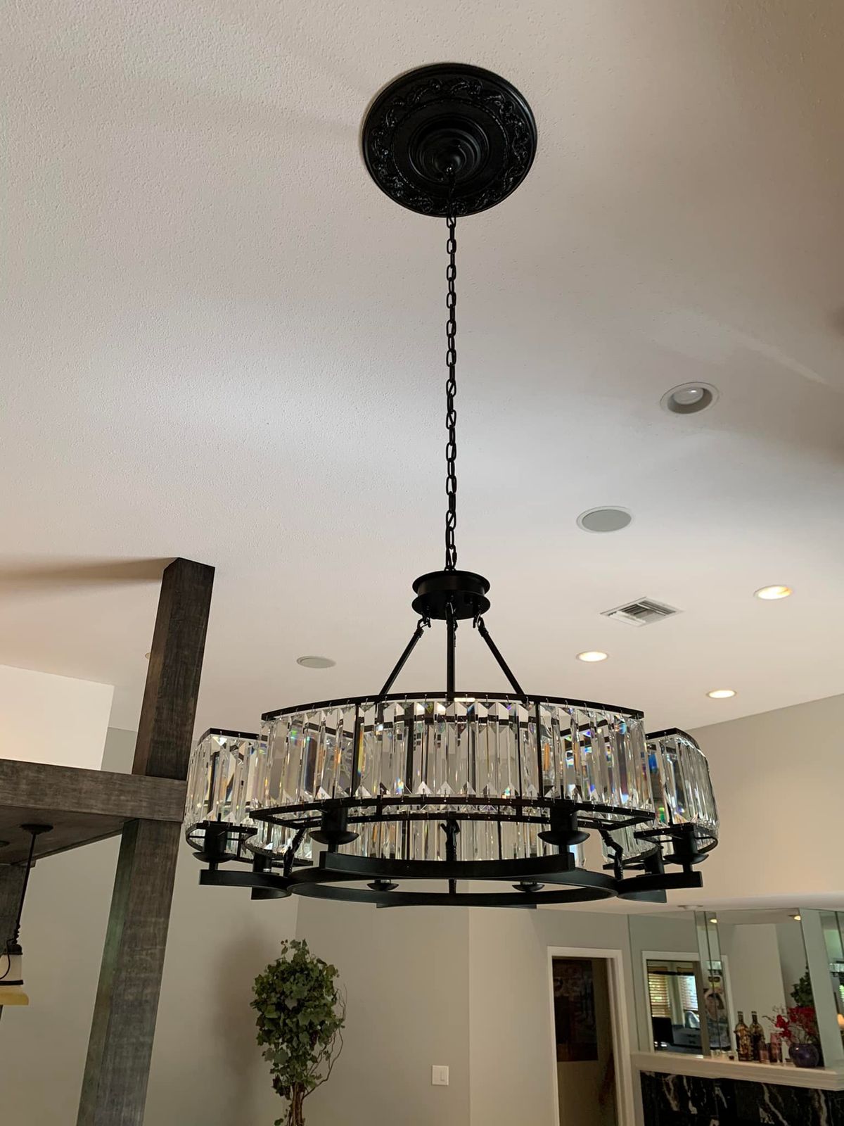 Decorative 6/ 8/ 10/ 12-Light Crystal Ceiling Chandelier Triangular Prism Island Light Fixture Metal Shade for Living Room-King Lamps