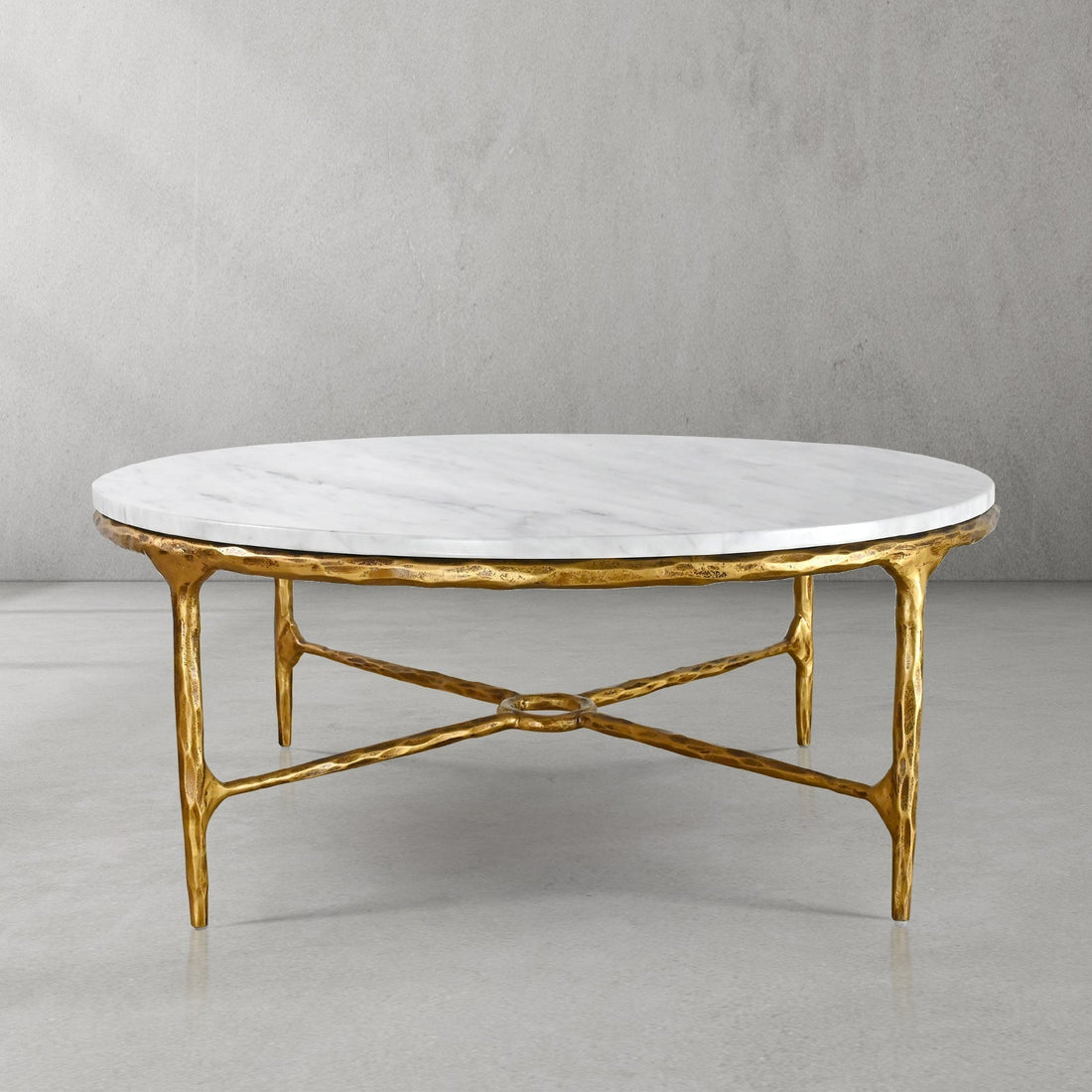 Thaddeus Forged Iron Marble Round Coffee Table 36" 55" - King Lamps