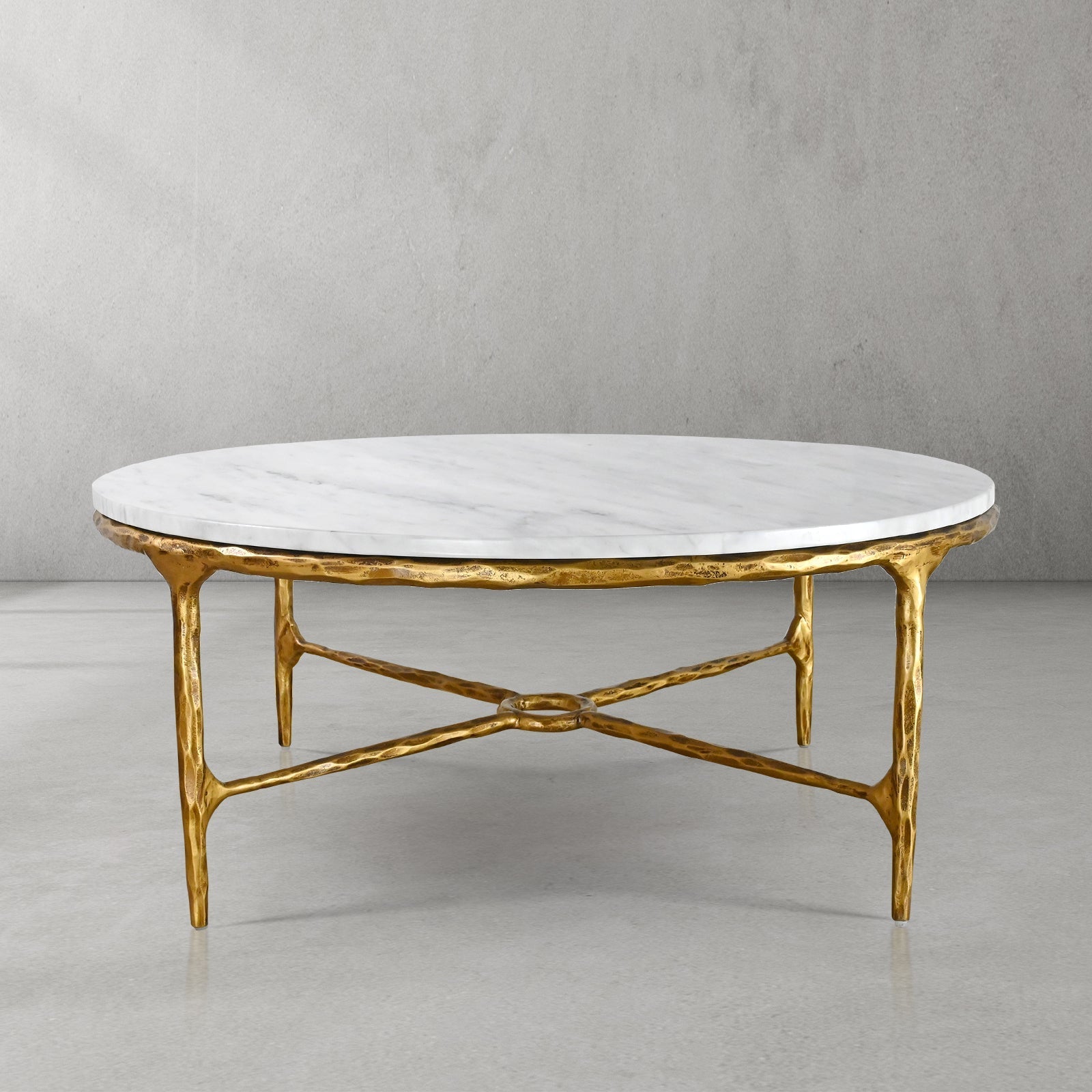 Thaddeus Forged Iron Marble Round Coffee Table 36" 55" - King Lamps