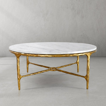 Thaddeus Forged Iron Marble Round Coffee Table 36" 55" - King Lamps