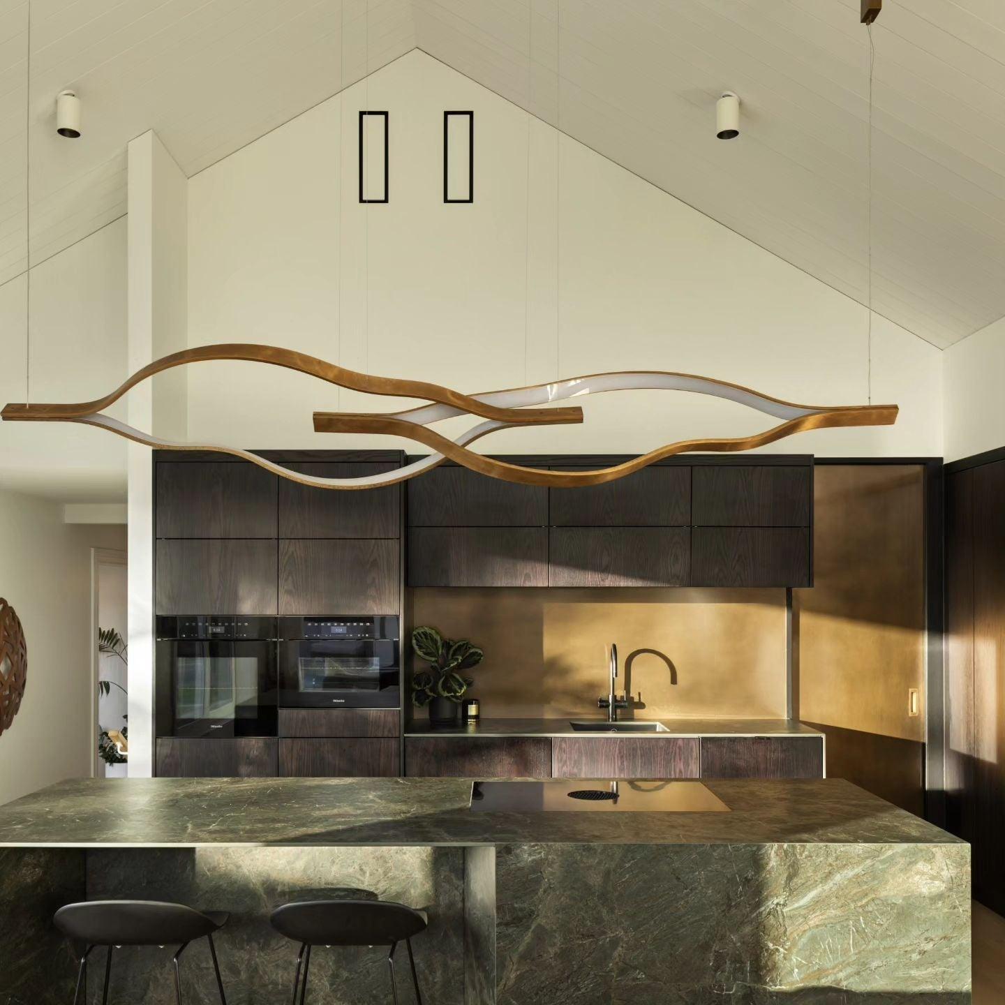 Modern Simple Brass Waving Chandelier for Living/Dining Room/Kitchen Island - King Lamps