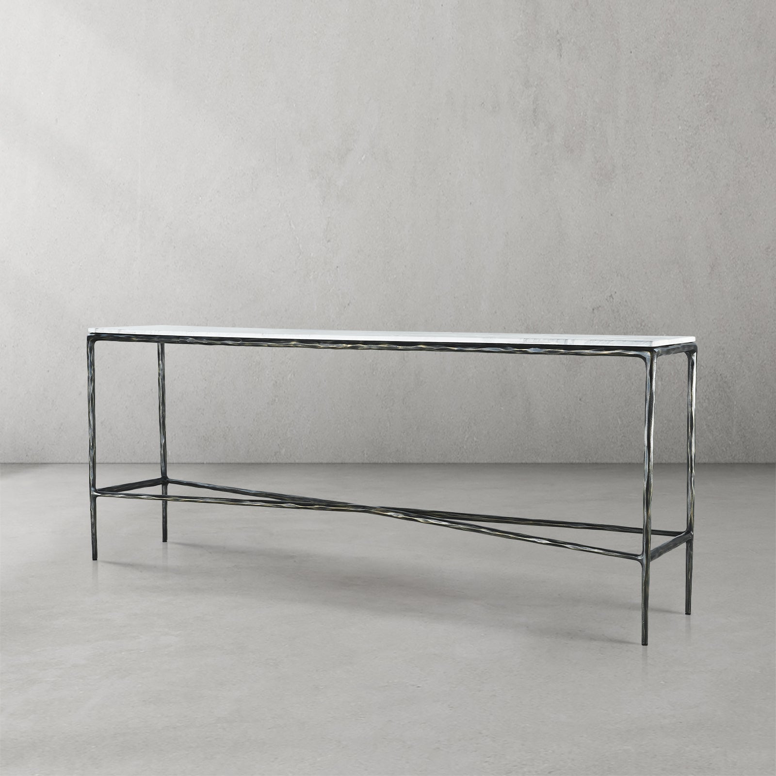 Thaddeus Forged Iron Rectangle Marble Console Table 60" 72" - King Lamps