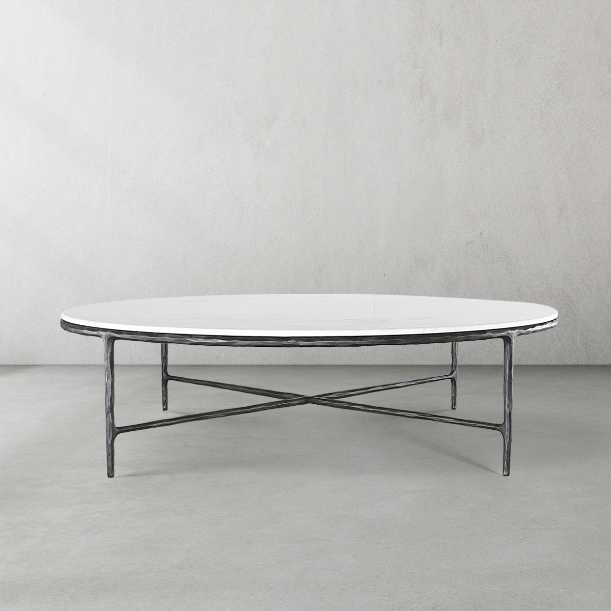 Thaddeus Forged Iron Marble Round Coffee Table 36" 55" - King Lamps