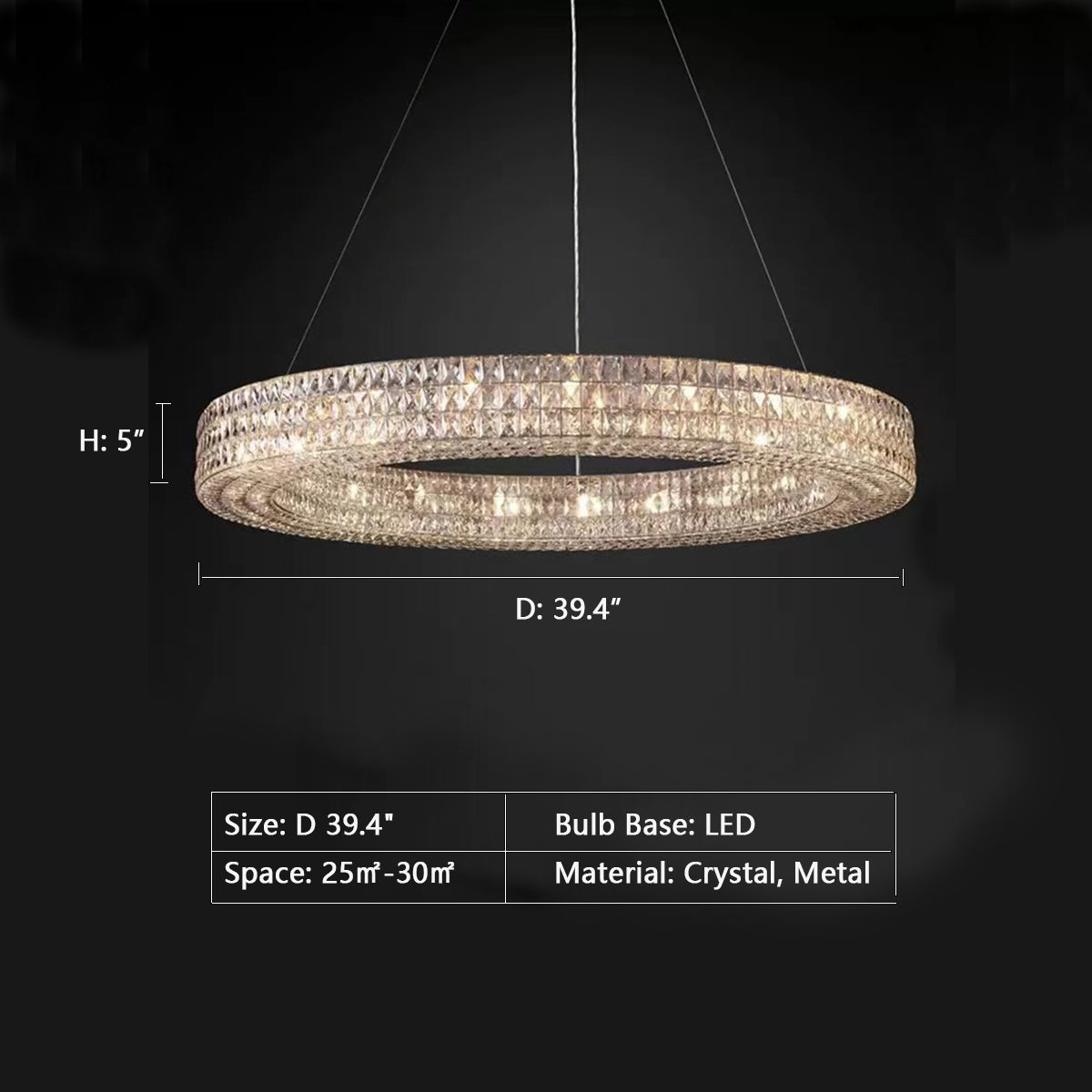 Oversized Modern Ring Pendant Light/Round Crystal Chandelier for Living/Dining Room/Bedroom-King Lamps