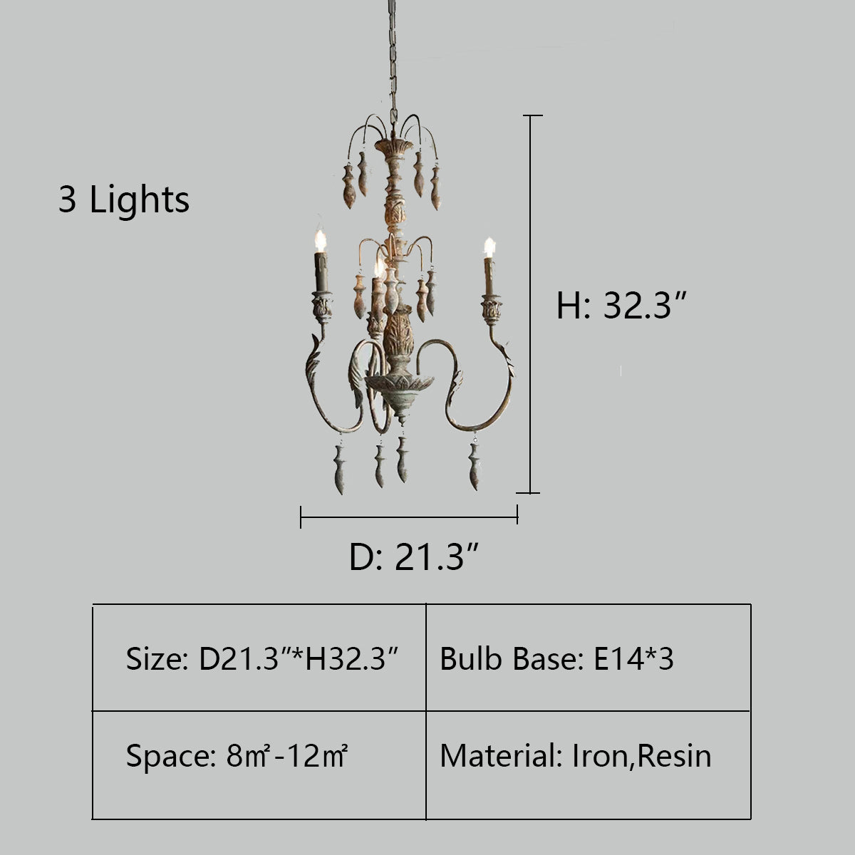 French Vintage Candle Chandelier for Living Room/Bedroom-King Lamps