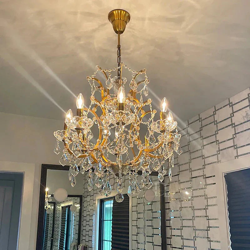 19th C. Rococo Iron & Crystal Round Chandelier 18" - King Lamps