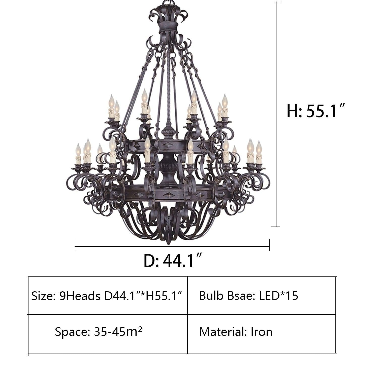 Vintage Iron Simple Candle Art Chandelier for Living Room / Villa / Stairs - King Lamps