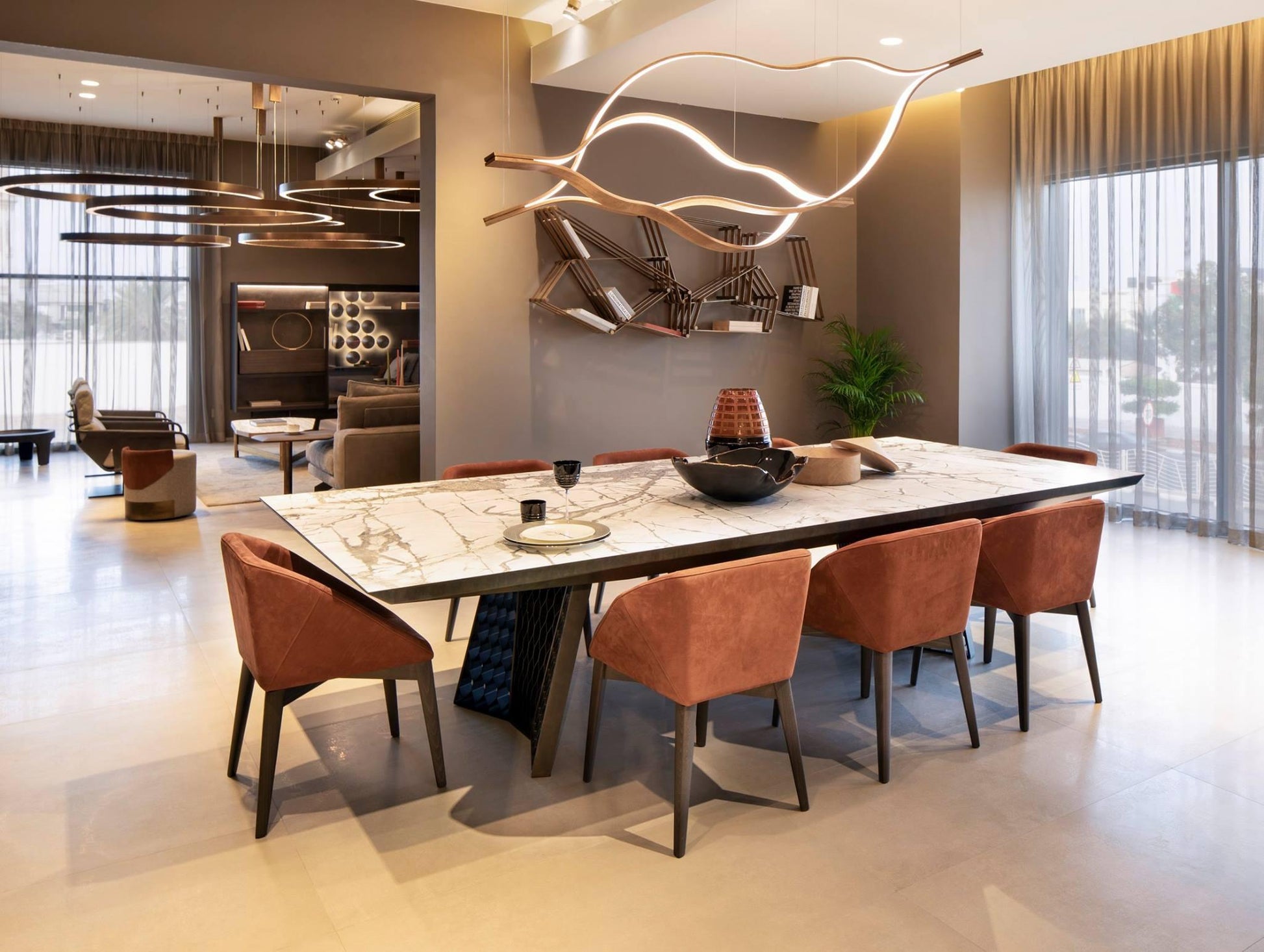 Modern Simple Brass Waving Chandelier for Living/Dining Room/Kitchen Island - King Lamps