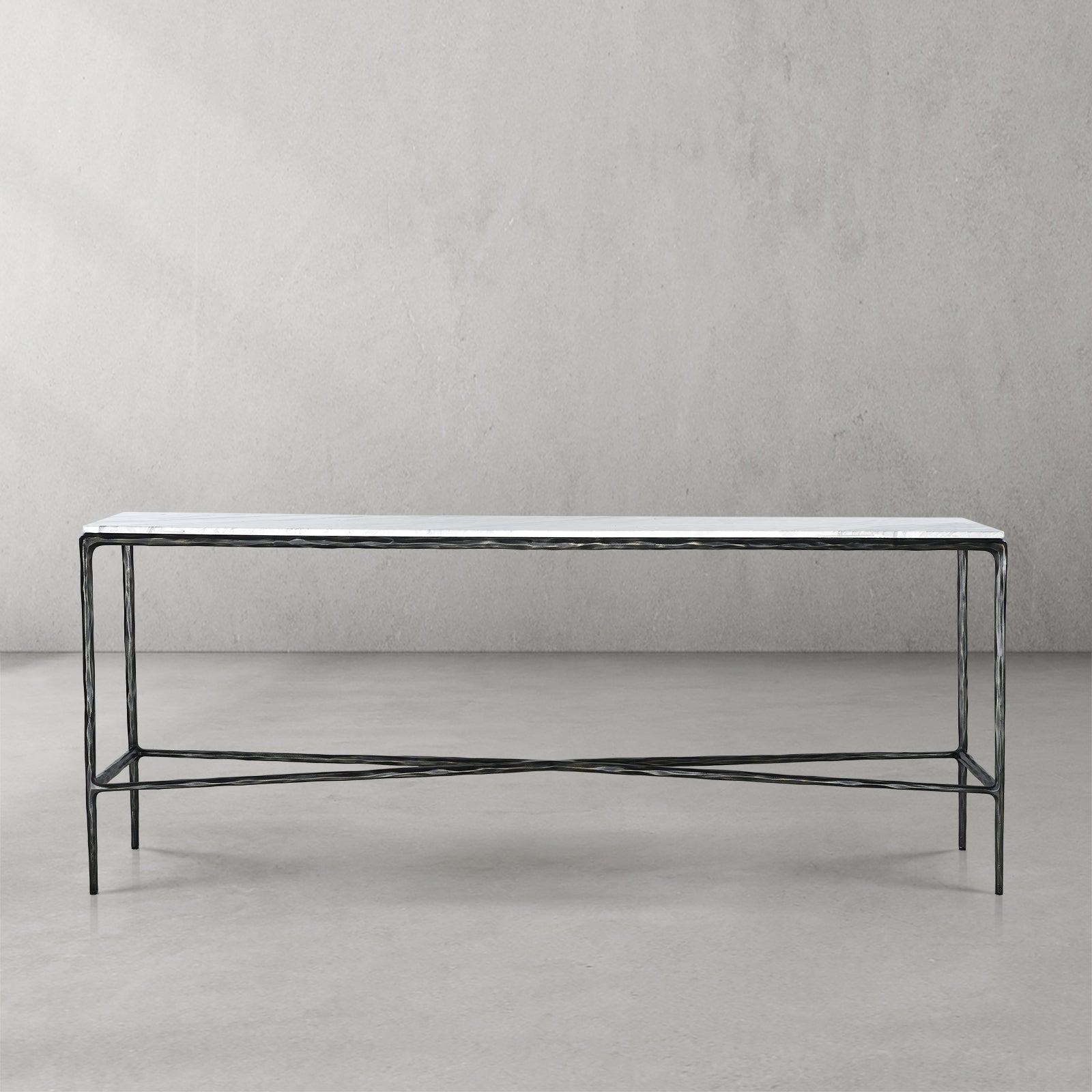 Thaddeus Forged Iron Rectangle Marble Console Table 60" 72" - King Lamps