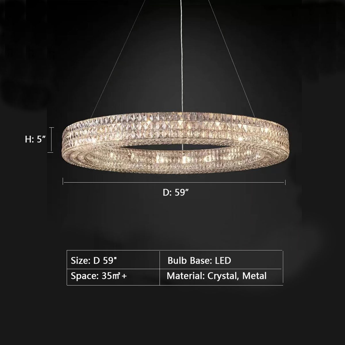 Oversized Modern Ring Pendant Light/Round Crystal Chandelier for Living/Dining Room/Bedroom-King Lamps
