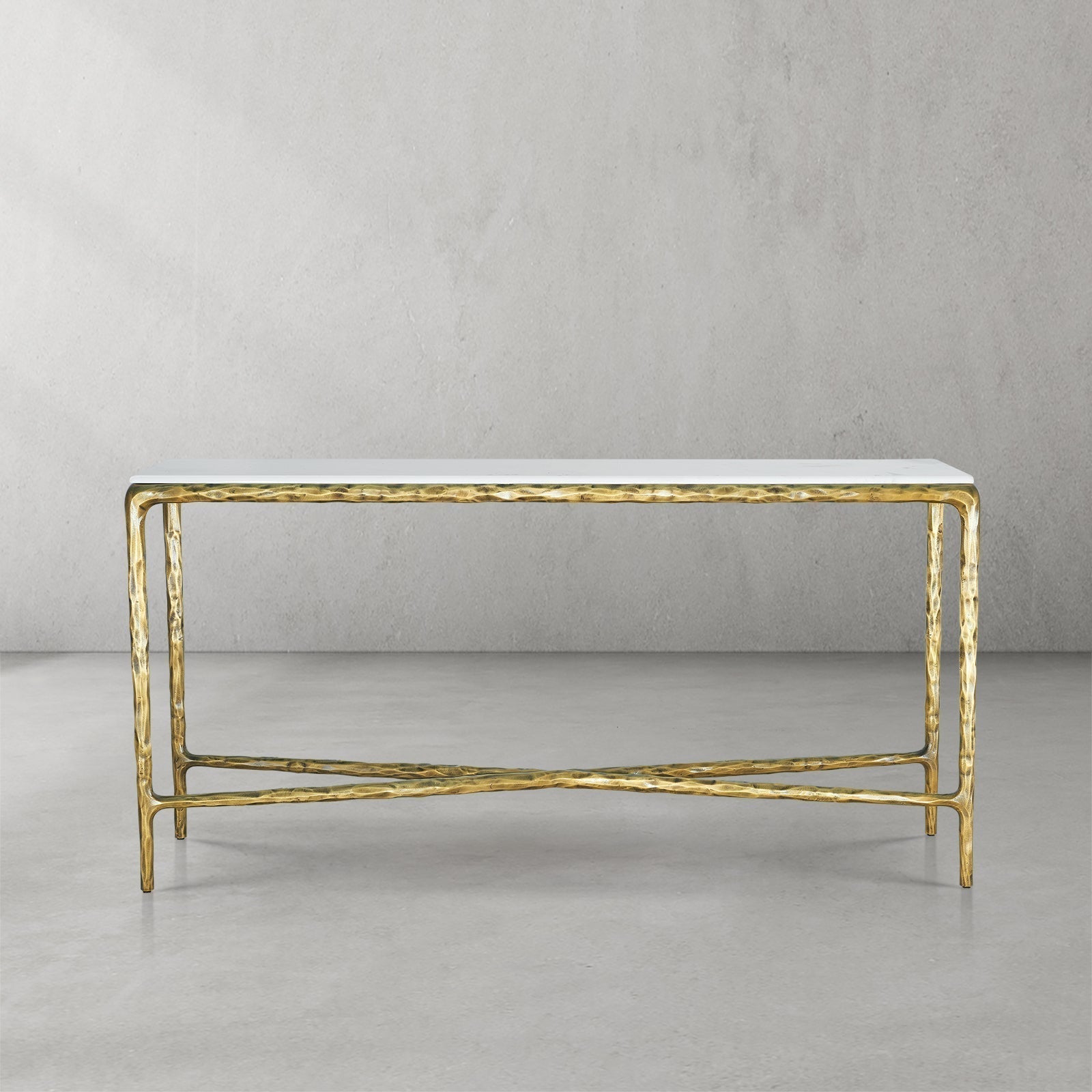 Thaddeus Forged Iron Rectangle Marble Console Table 60" 72" - King Lamps