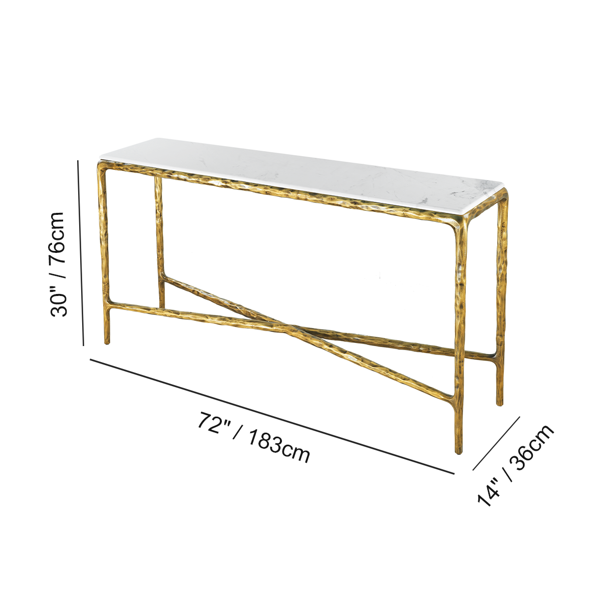 Thaddeus Forged Iron Rectangle Marble Console Table 60" 72" - King Lamps