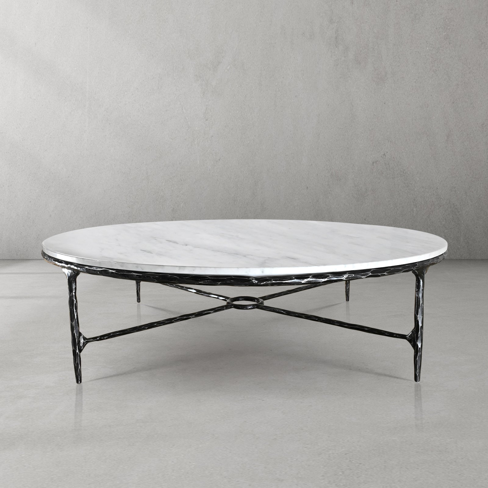 Thaddeus Forged Iron Marble Round Coffee Table 36" 55" - King Lamps