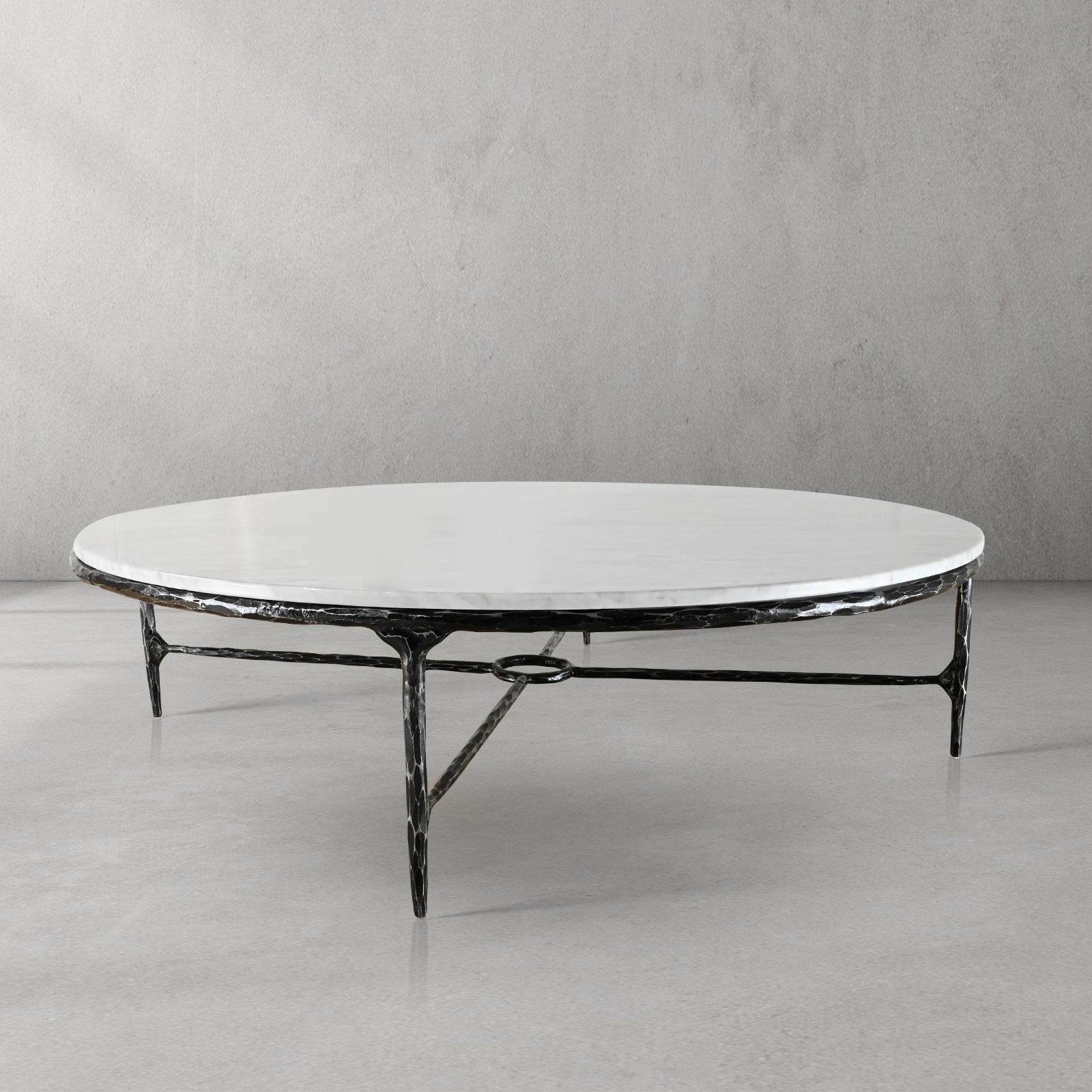 Thaddeus Forged Iron Marble Round Coffee Table 36" 55" - King Lamps