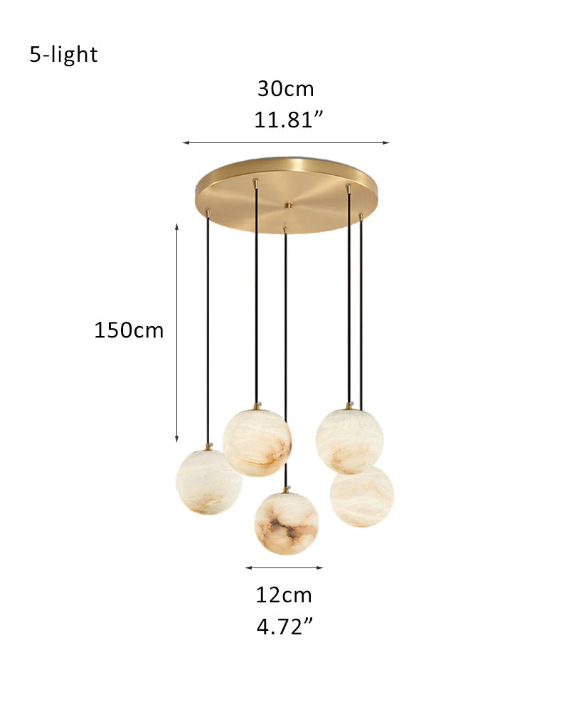 Alabaster Round Pendant Lamp with Cluster Ceiling Design for Stair Villa