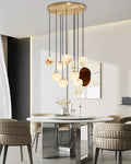 Alabaster Round Pendant Lamp with Cluster Ceiling Design for Stair Villa