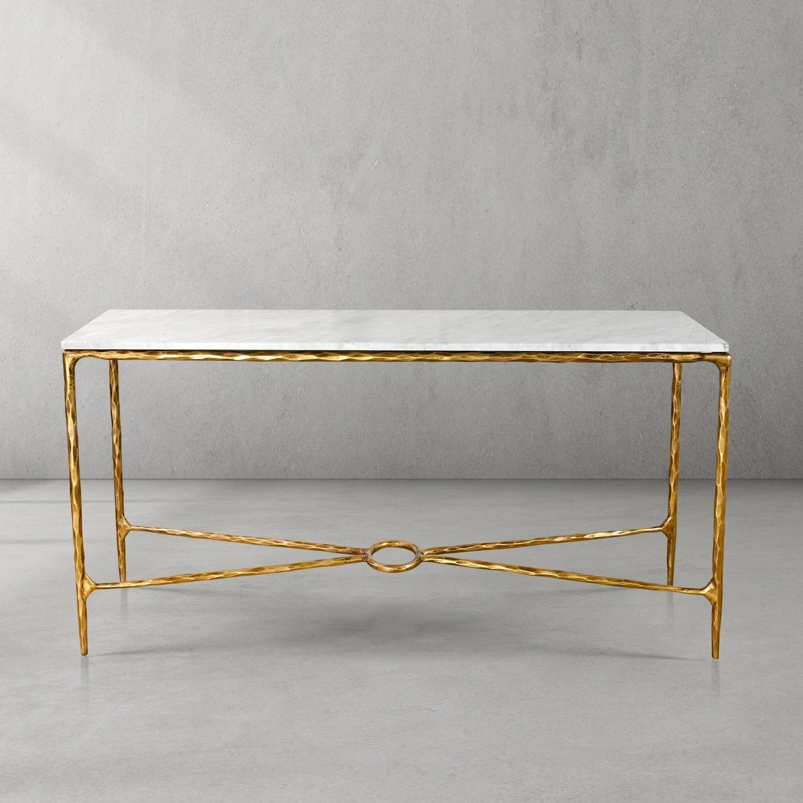 Thaddeus Forged Iron Rectangle Marble Console Table 60" 72" - King Lamps