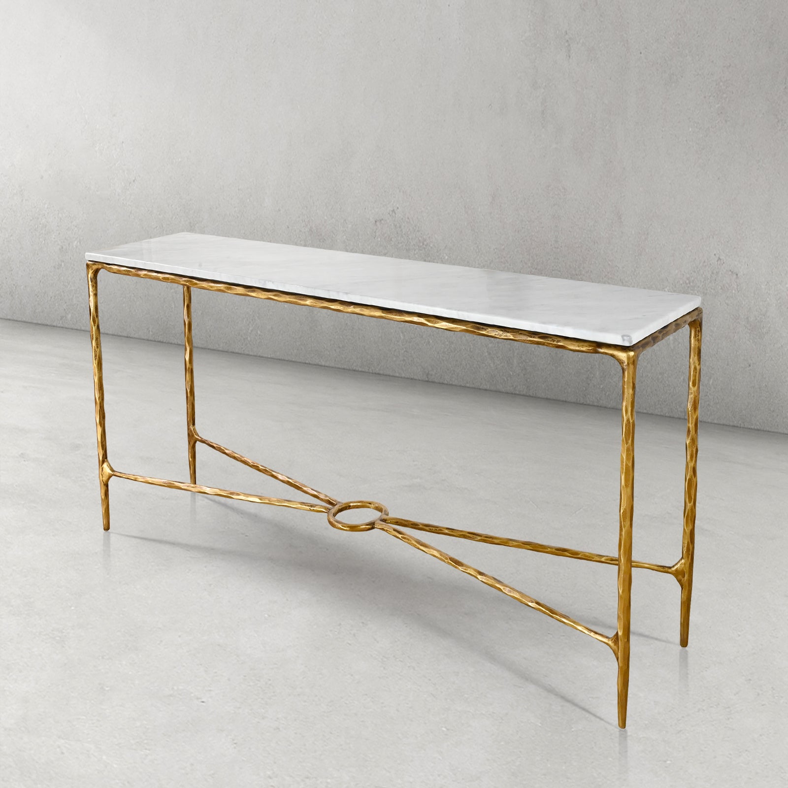 Thaddeus Forged Iron Rectangle Marble Console Table 60" 72" - King Lamps