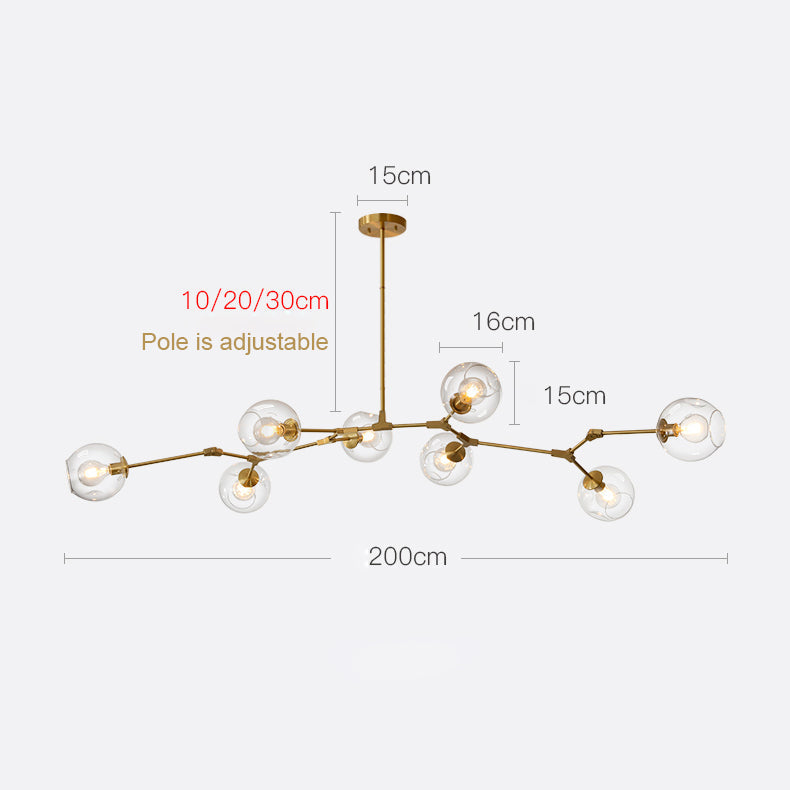 6/8-Lights Clear Globes Glass Modern Arm Chandelier Bronze For Dining Room Or Bedroom-King Lamps
