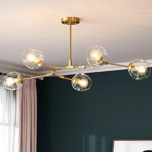 6/8-Lights Clear Globes Glass Modern Arm Chandelier Bronze For Dining Room Or Bedroom-King Lamps