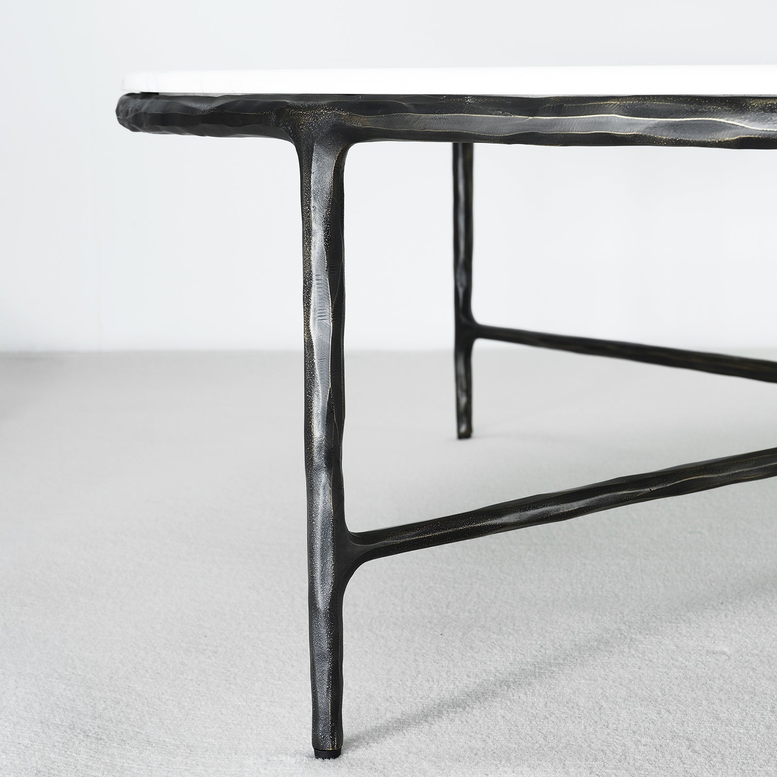 Thaddeus Forged Iron Marble Round Coffee Table 36" 55" - King Lamps