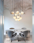 Alabaster Round Pendant Lamp with Cluster Ceiling Design for Stair Villa