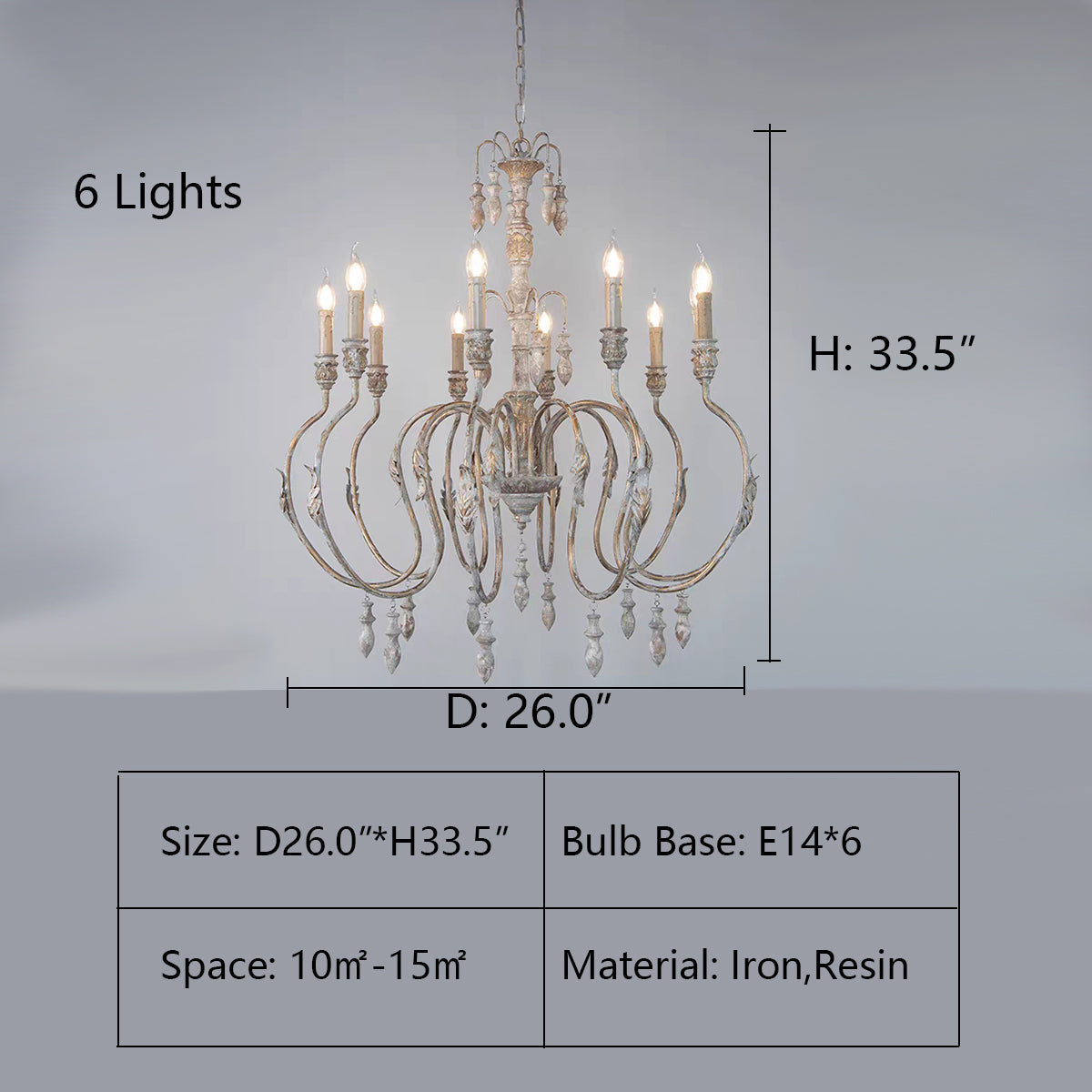French Vintage Candle Chandelier for Living Room/Bedroom-King Lamps