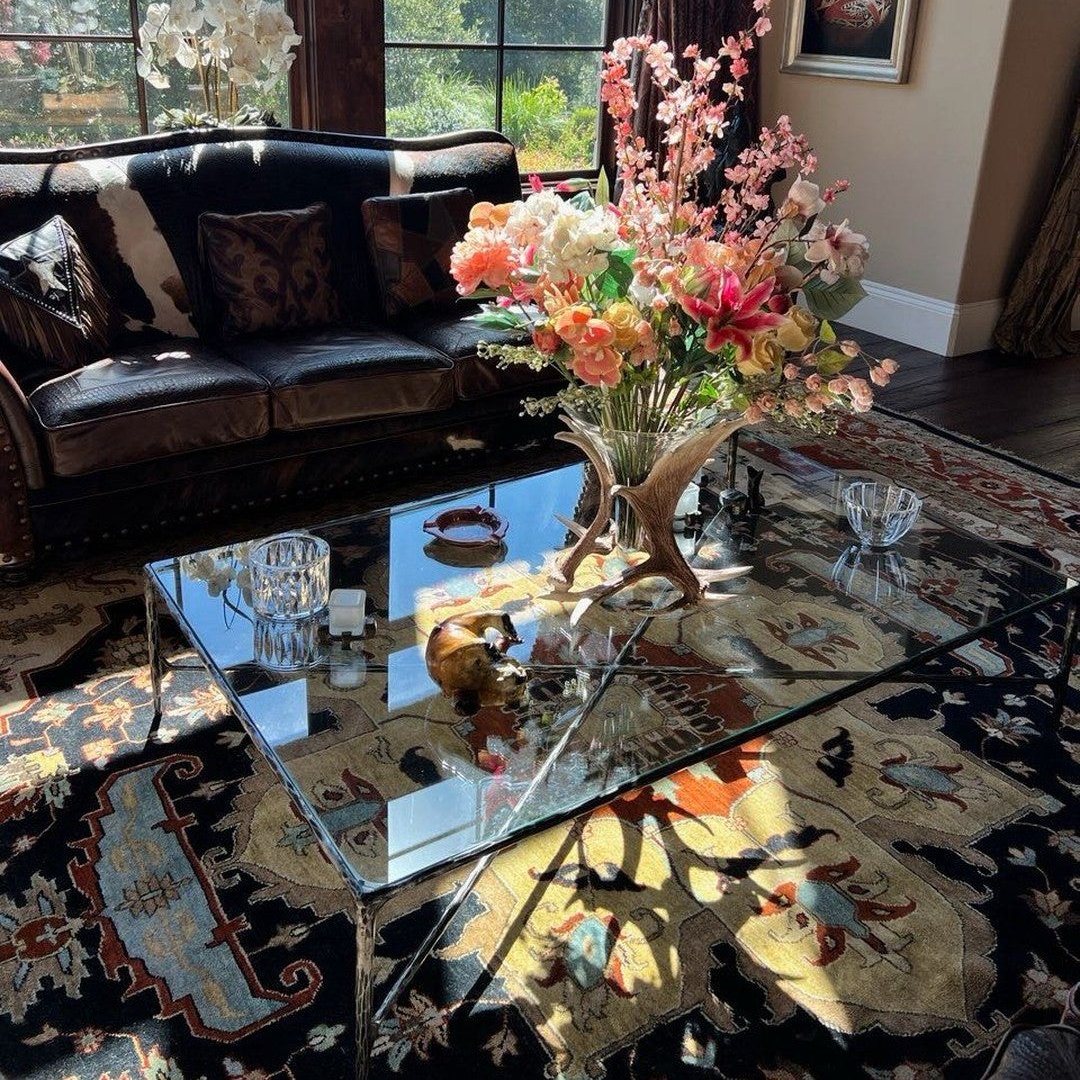 Thaddeus Forged Iron Rectangle Glass Coffee Table - King Lamps