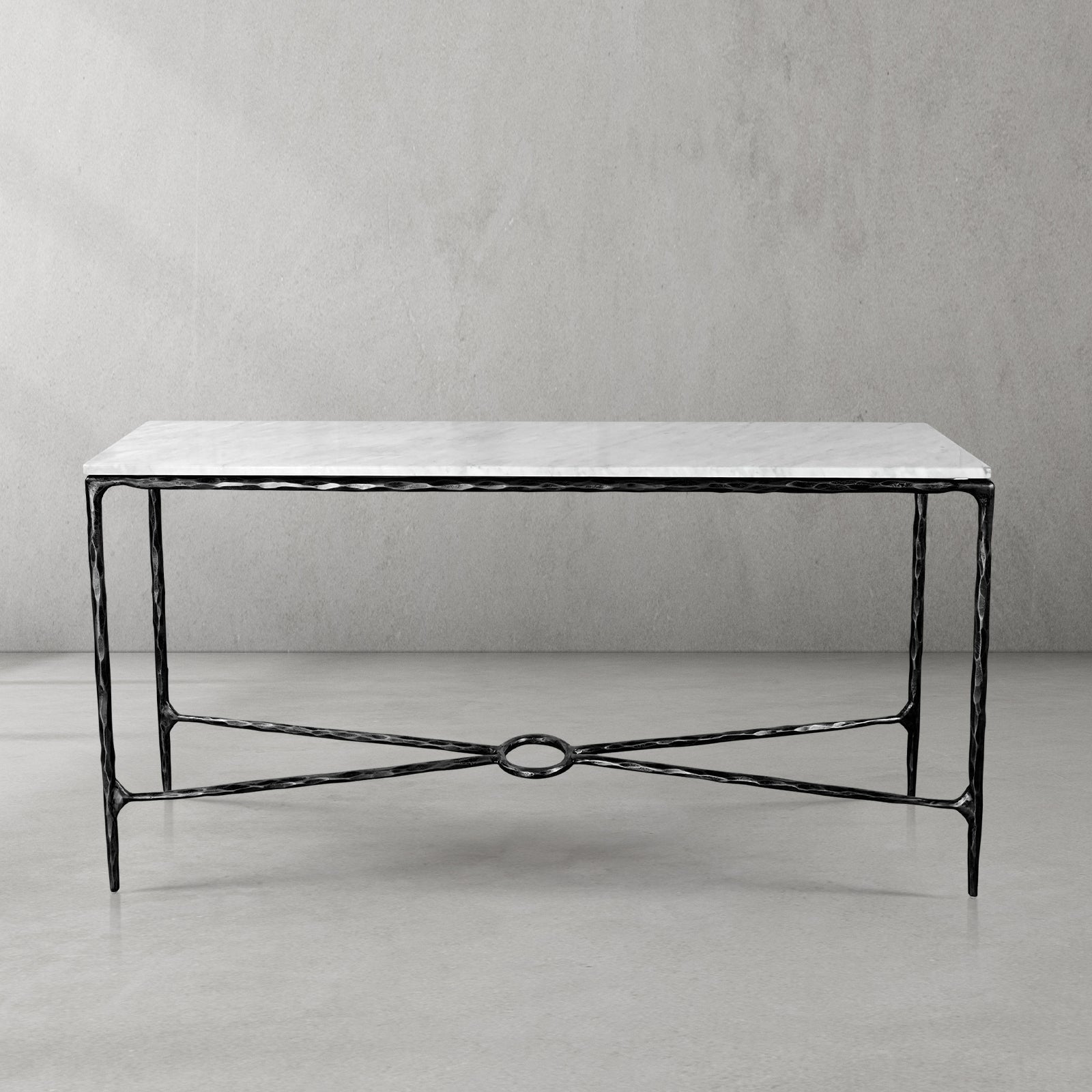 Thaddeus Forged Iron Rectangle Marble Console Table 60" 72" - King Lamps