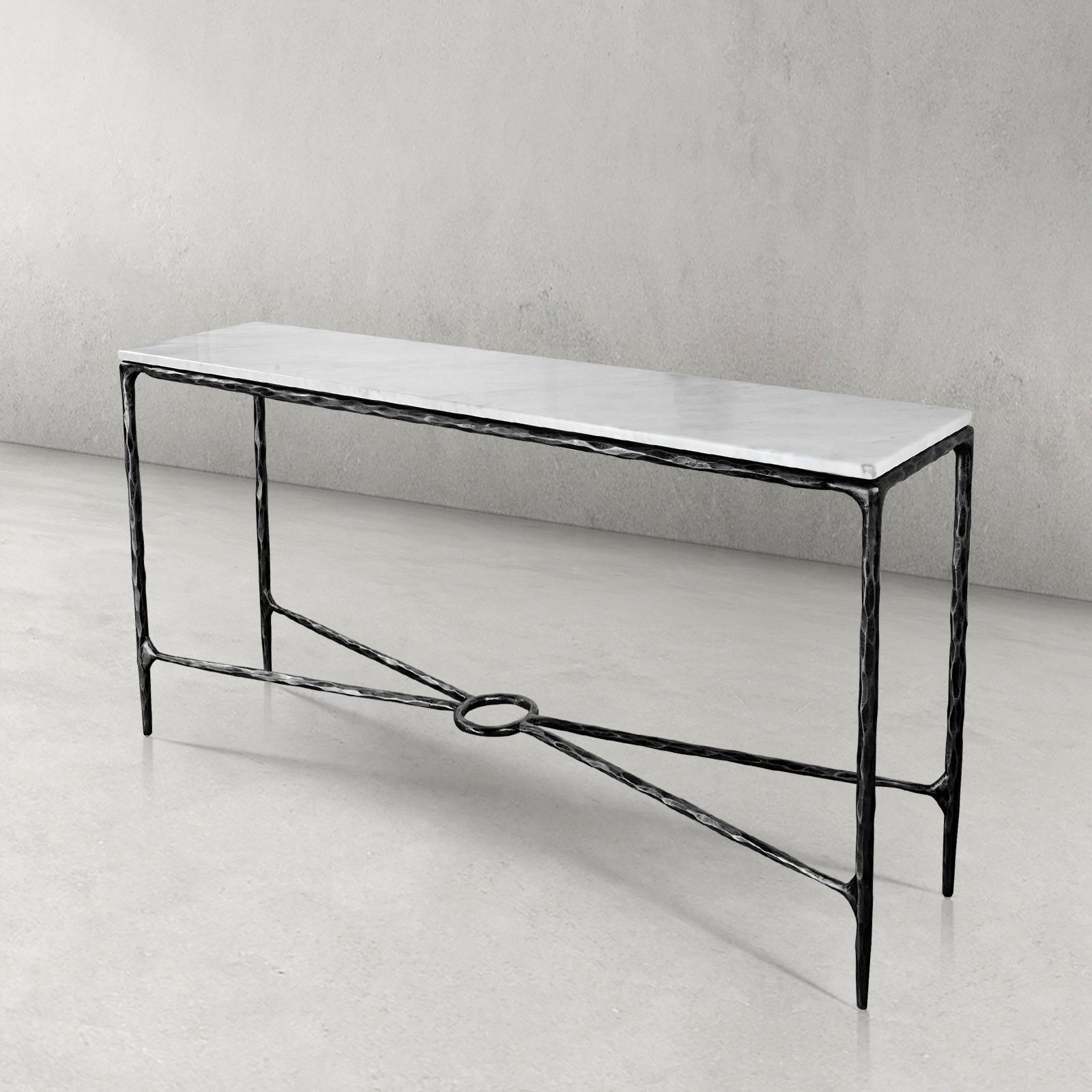 Thaddeus Forged Iron Rectangle Marble Console Table 60" 72" - King Lamps