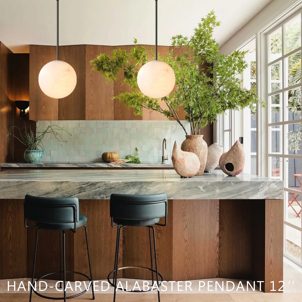 Alabaster Ball Modern Pendant Light - King Lamps