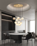 Alabaster Round Pendant Lamp with Cluster Ceiling Design for Stair Villa