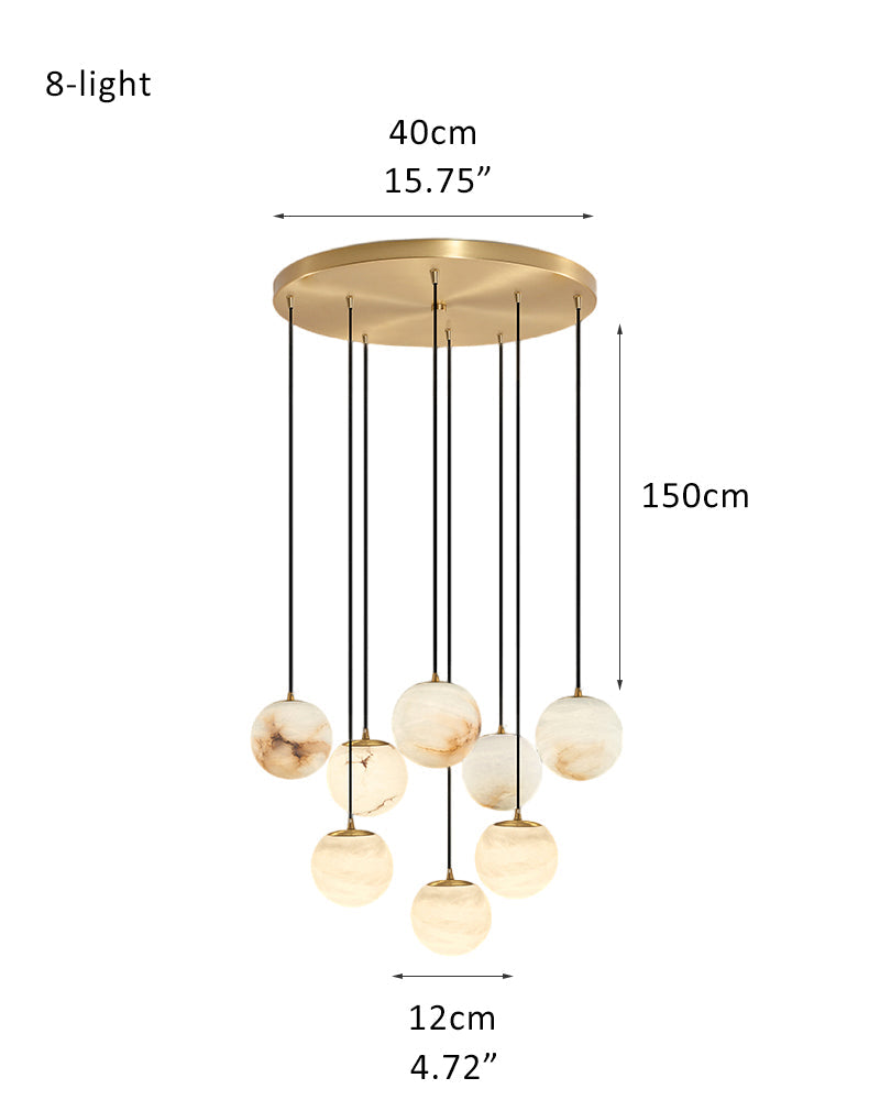 Alabaster Round Pendant Lamp with Cluster Ceiling Design for Stair Villa