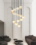 Alabaster Round Pendant Lamp with Cluster Ceiling Design for Stair Villa