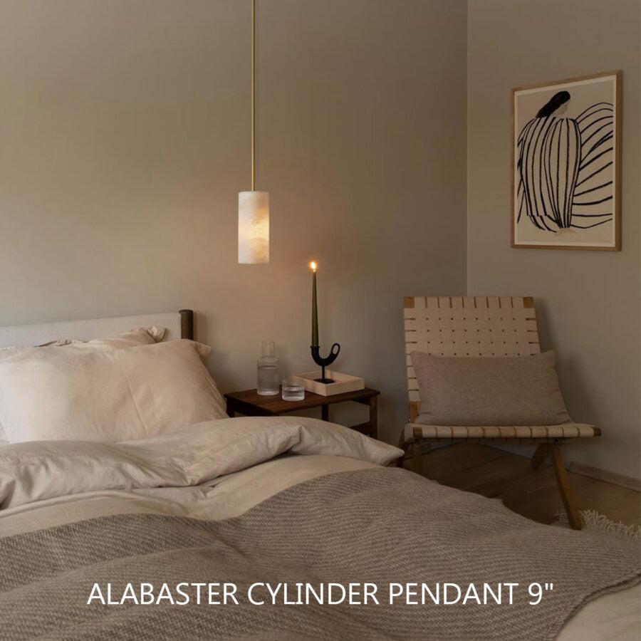 Hand-Carved Alabaster Cylinder Pendant - King Lamps