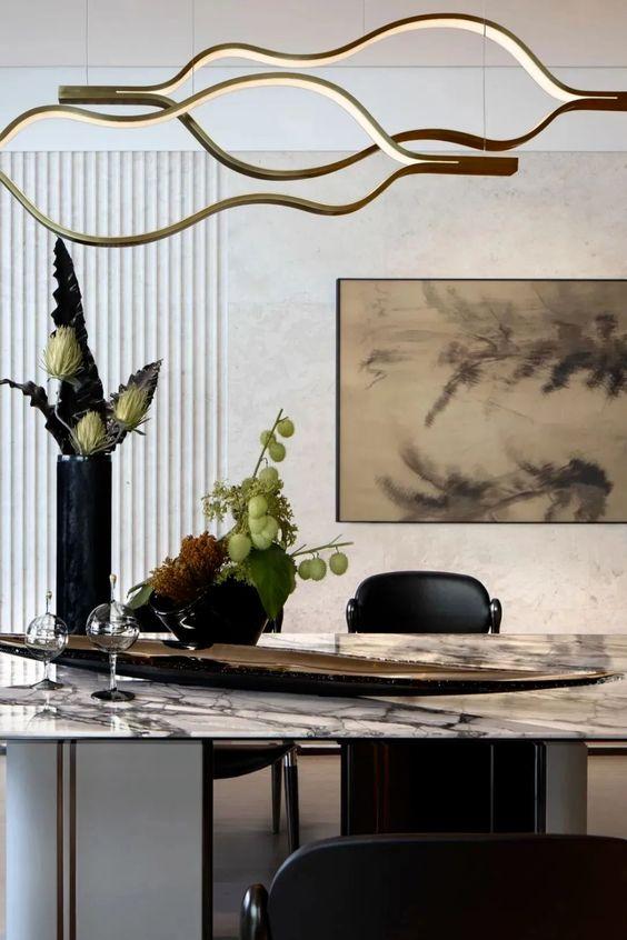 Modern Simple Brass Waving Chandelier for Living/Dining Room/Kitchen Island - King Lamps