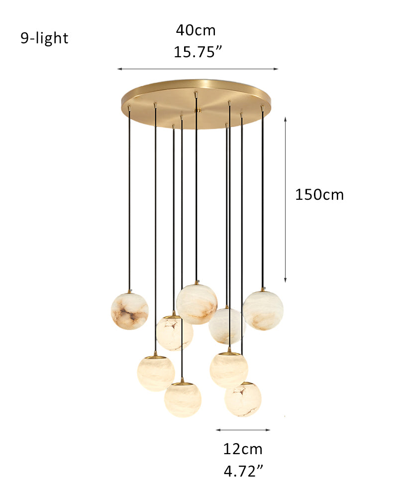 Alabaster Round Pendant Lamp with Cluster Ceiling Design for Stair Villa