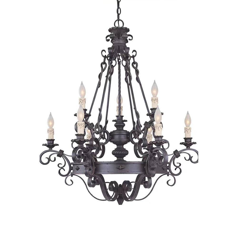Vintage Iron Simple Candle Art Chandelier for Living Room / Villa / Stairs - King Lamps