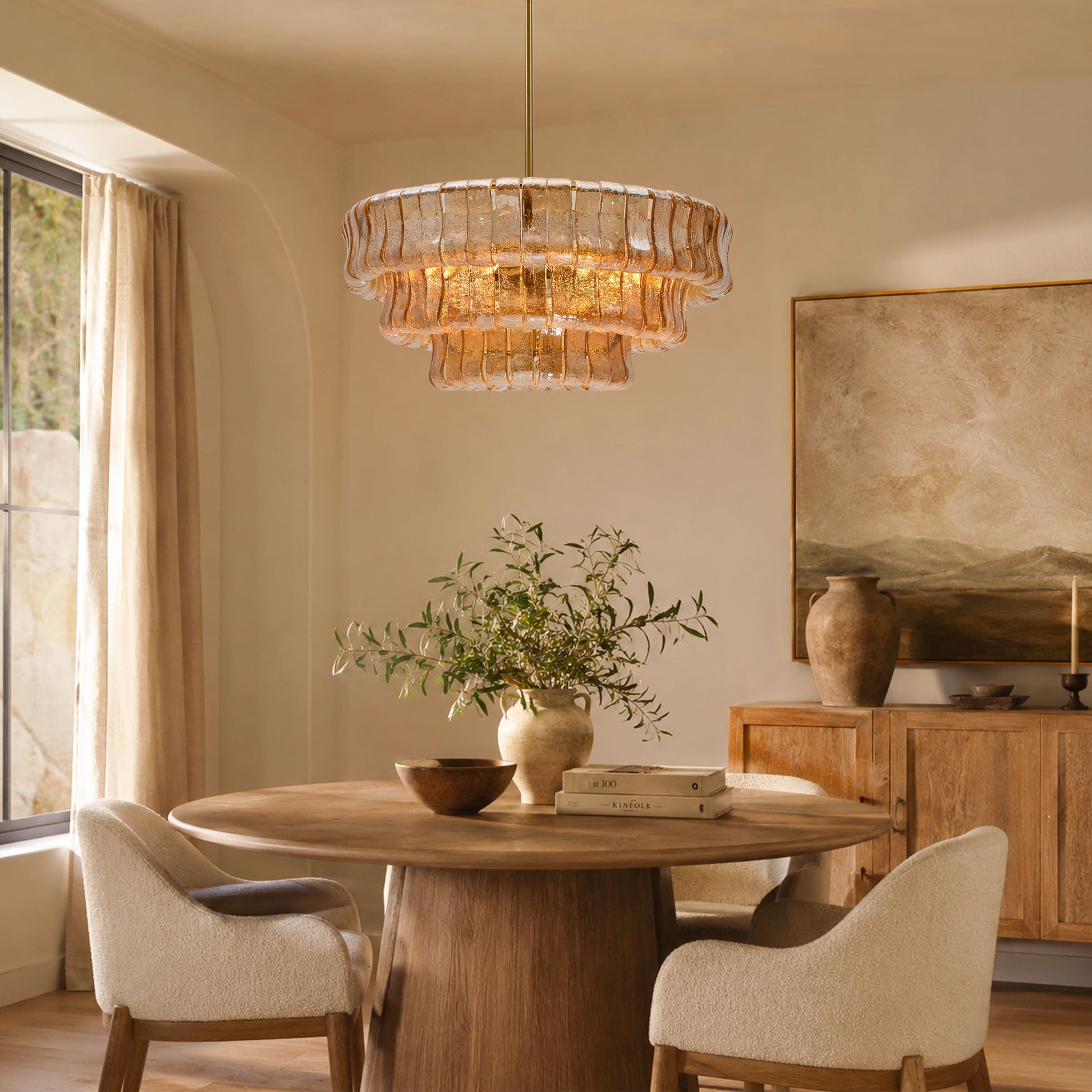 Amor 3-Tier Ghiaccio Glass Round Chandelier 24"